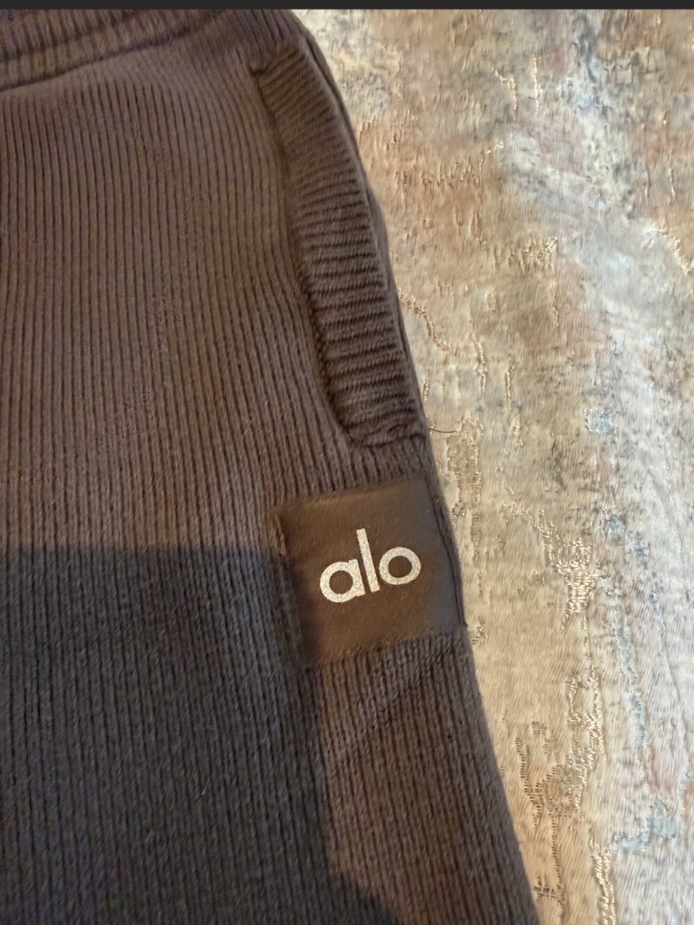 ALO Yoga Ribbed Take Comfort Wide Leg Pant | Espresso Brown | Zip Pockets |SizeS